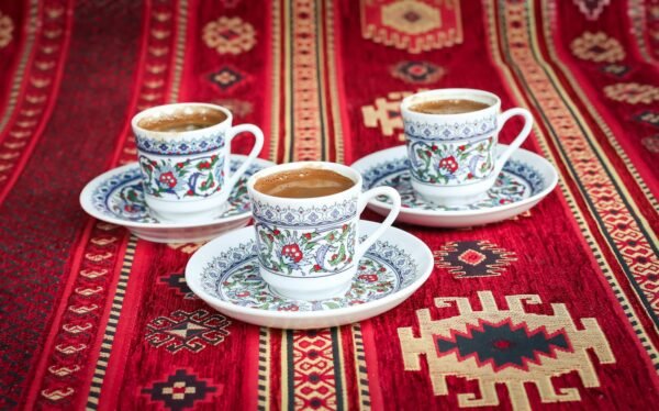 Porcelain Turkish Coffee Set for 6 – Ottoman Pattern (12 pcs)